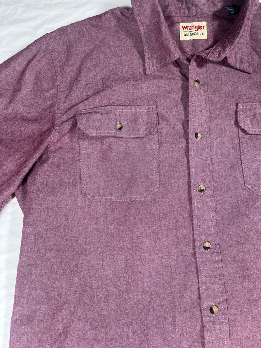 Wrangler Authentic Short Sleeve Button-Up Shirt Plum Men’s XXL - Picture 6 of 13